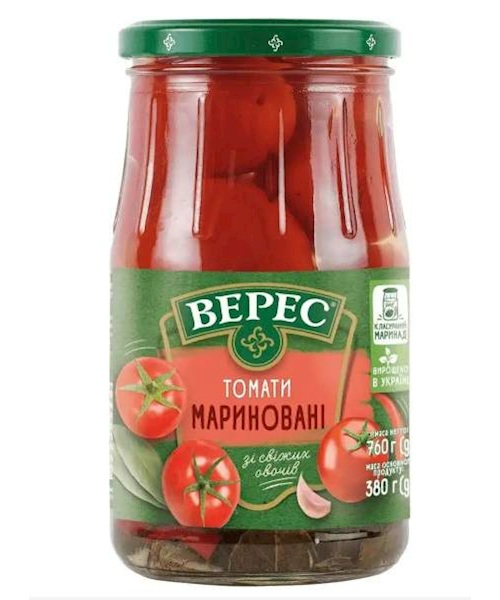 Мариновані помідори з насиченим смаком та ароматними спеціями. 760 гр.